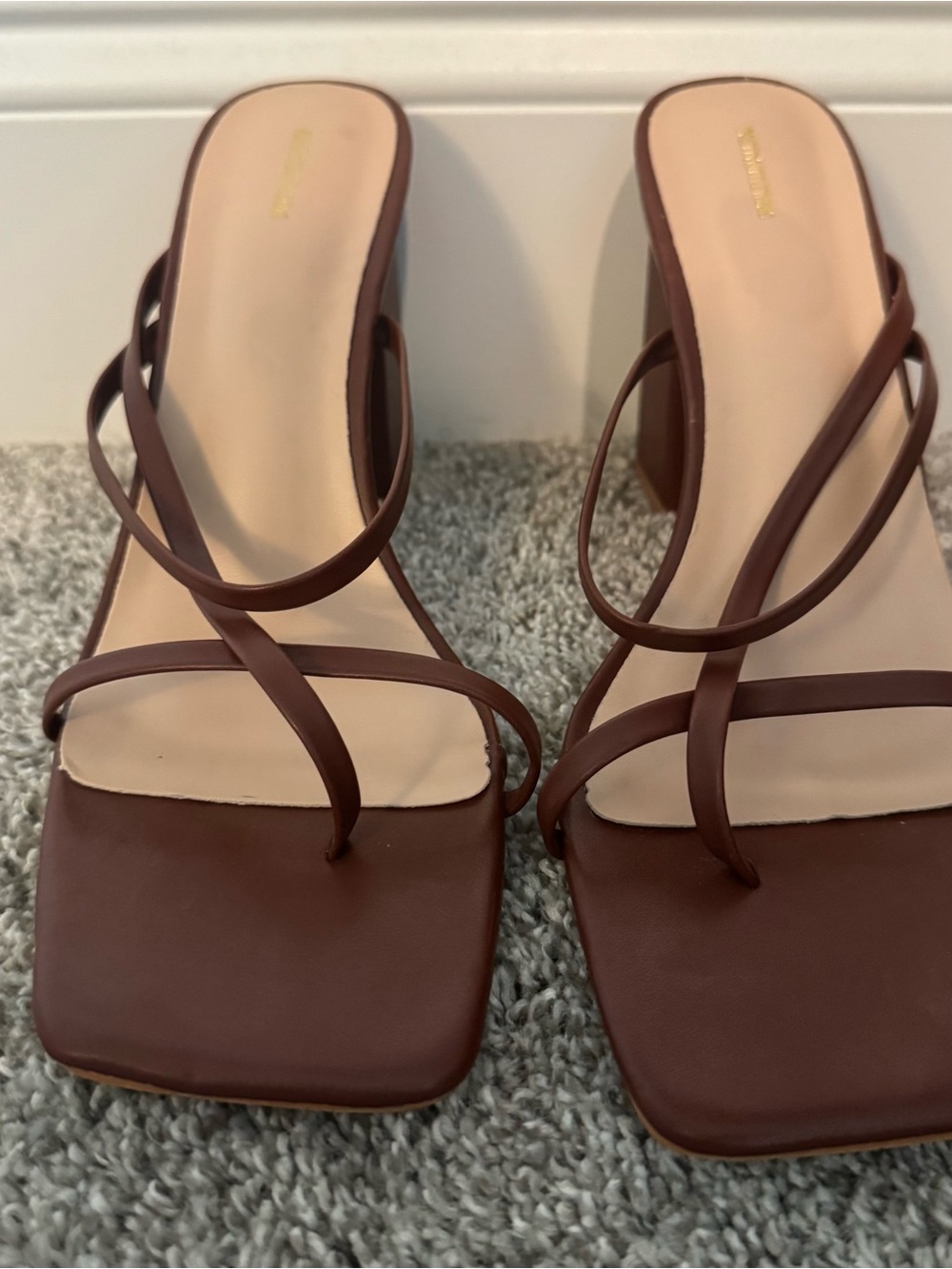 Prettylittlething Women’s Strappy Square-Toe Heeled Sandals - Brown